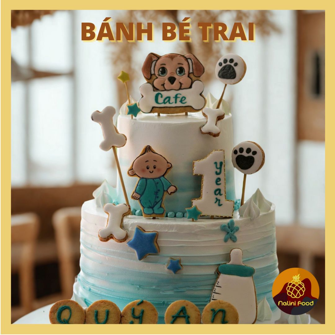 bánh sinh nhật bé trai 2 tầng